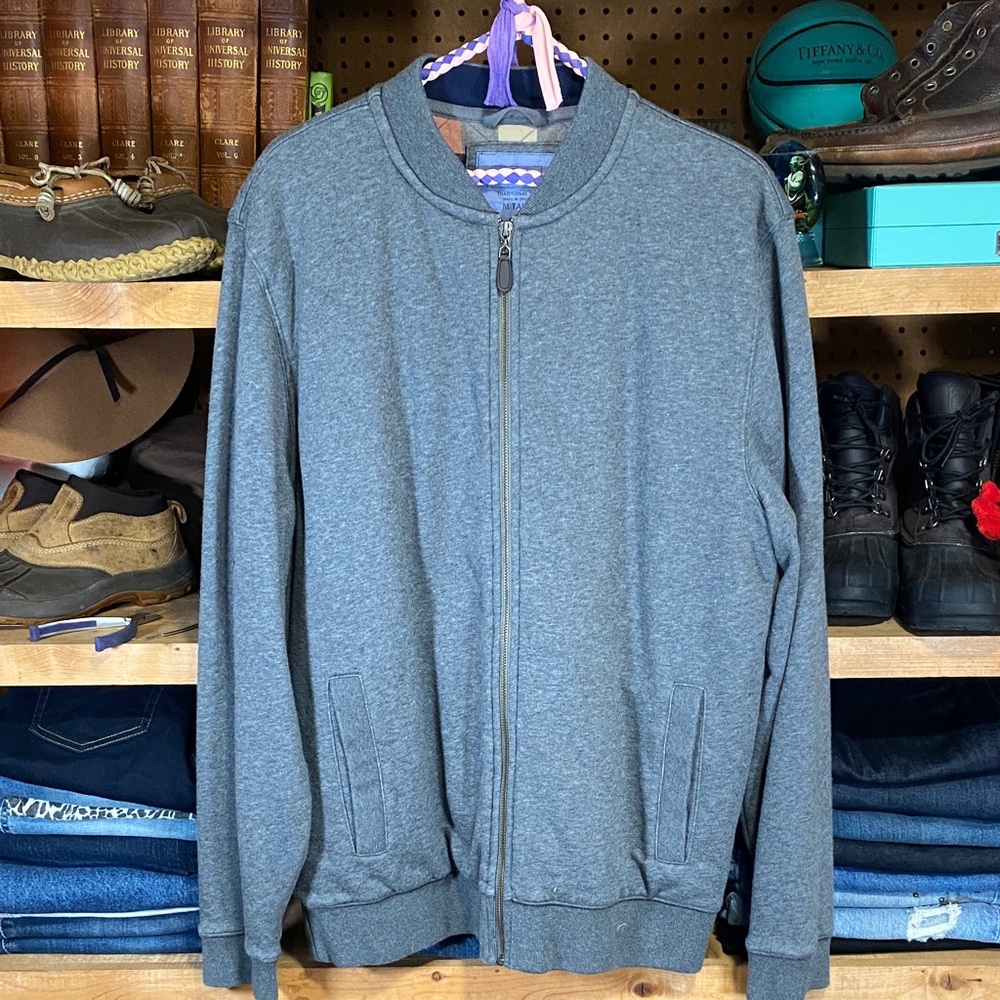 L.L. Bean Quilted-Lined Bomber Sweatshirt – Heather Gray, M Tall